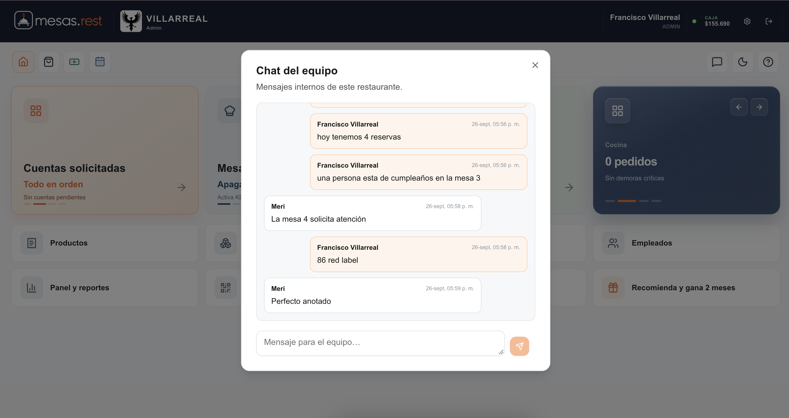 Chat interno del equipo de Villarreal