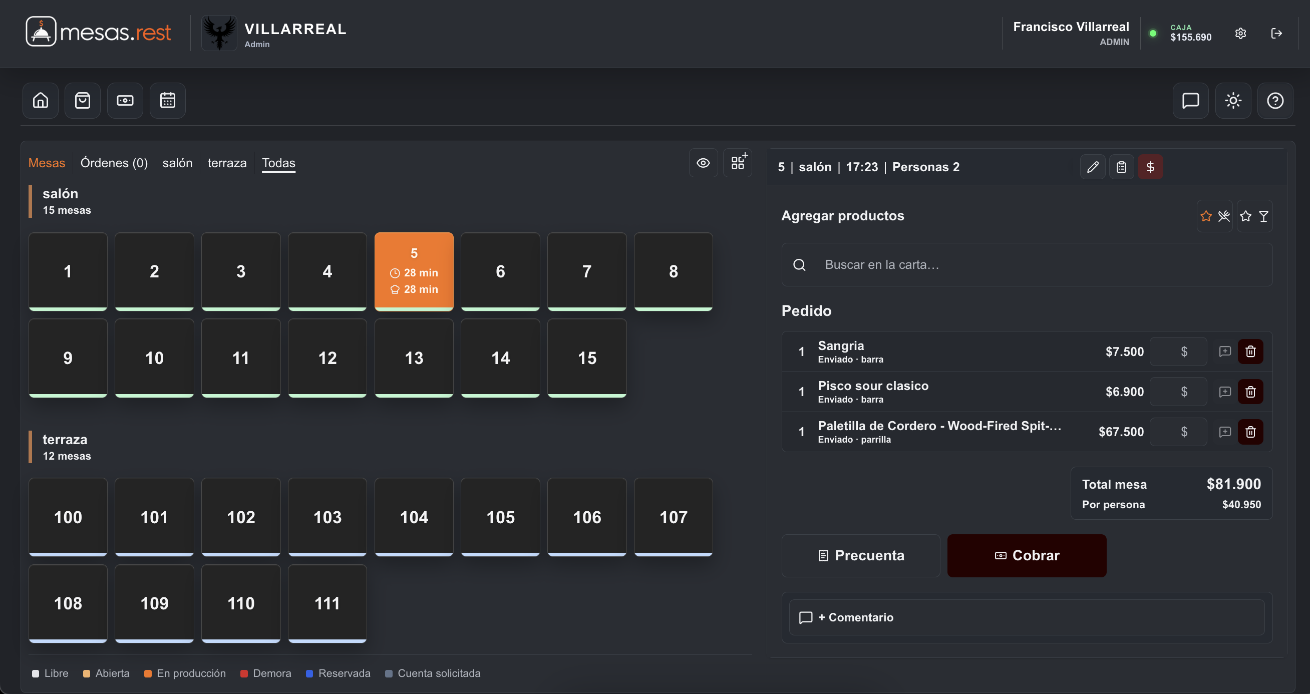 Salón de Villarreal en computador y modo oscuro